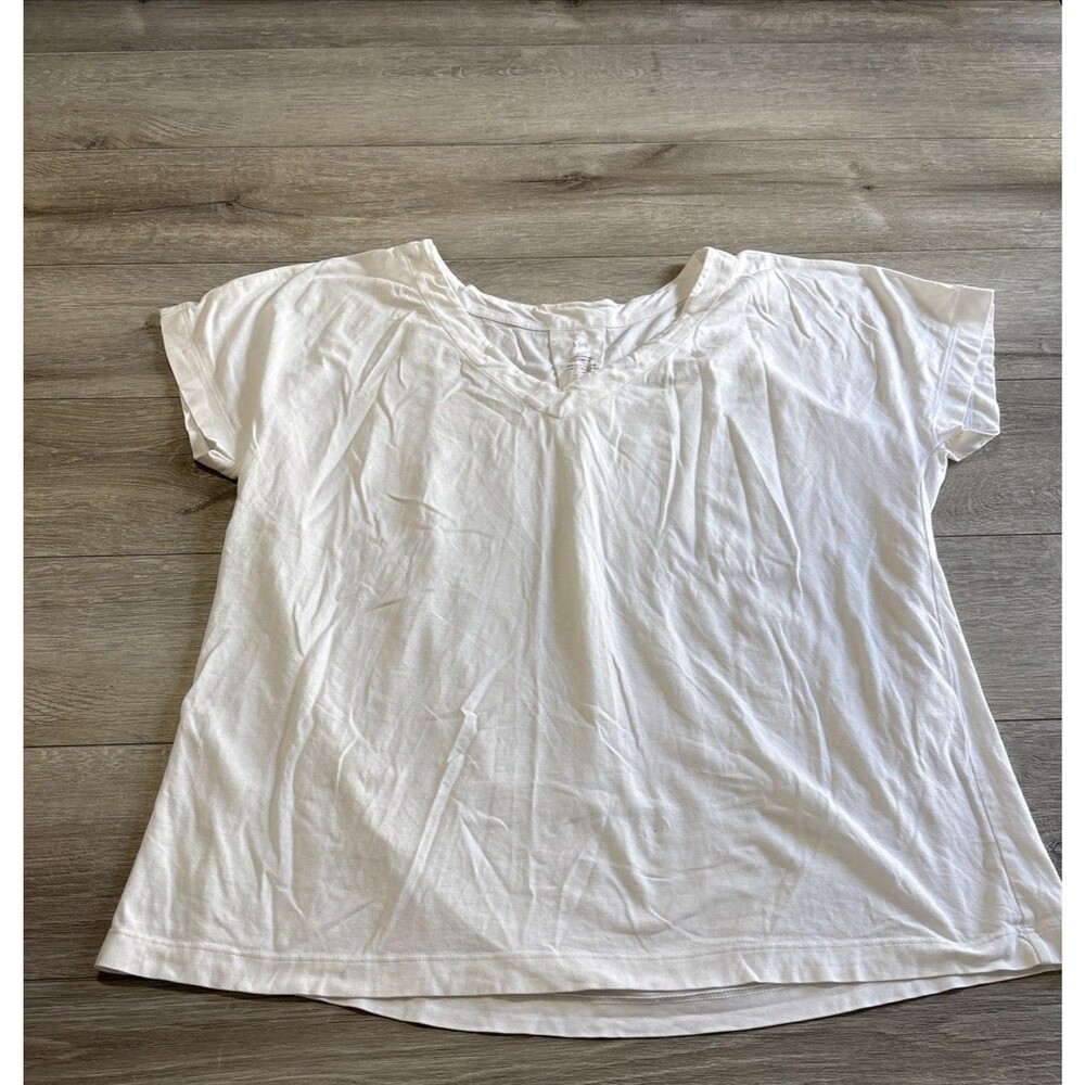 J. Jill Luxe Supima Pleat Back Tee White Cotton Modal Short Sleeve Wide V Neck M